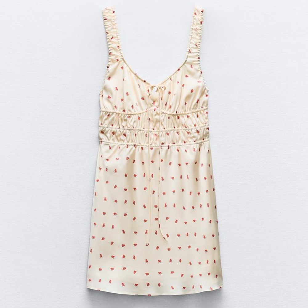 Cream Mini Dress with Red Floral Print